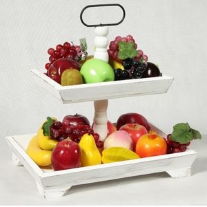 Dugunusu Farmhouse Two Tiered Tray Stand, Rectangle Rustic Wood Two Tiered Tray